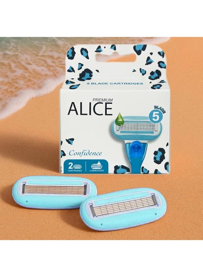 Alice Premium Confidence 5 Blade Cartridges with Lubrication Strip – 2 Count – For Combination Skin - Image 5